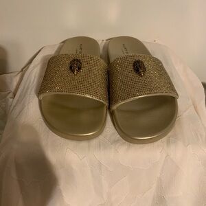 Kurt Geiger Gold Embellished Slide Sandals